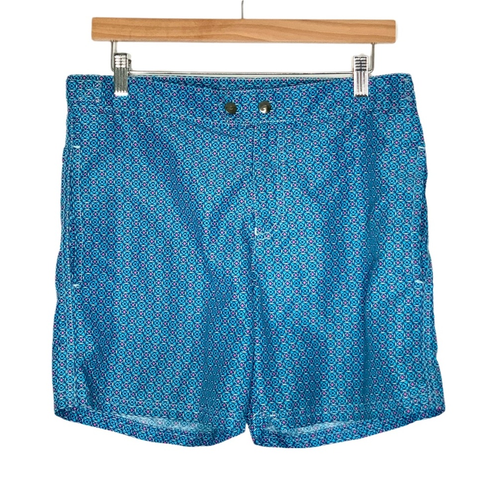 98 Coast Avenue Men's Blue Patterned Swim Shorts Size Medium Flat Front